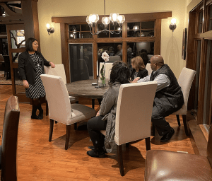 Influencer dinner guests around table